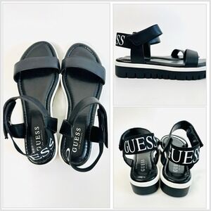 GUESS Los Angeles Women's Black Platform Sandals Slingback Size 7.5 Streetwear